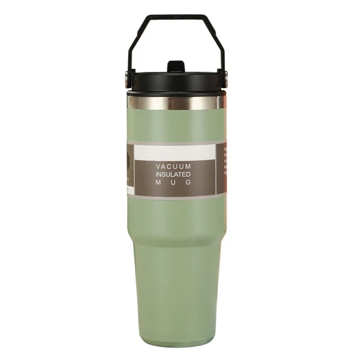 Portable Ice Follow Cup With Handle Double Wall Stainless Steel Insulated Travel Tumbler With Straw